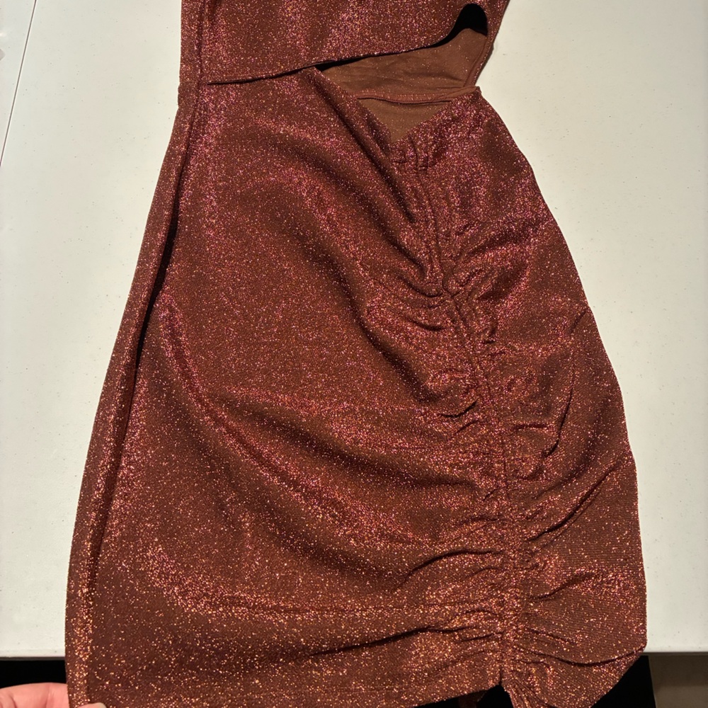 H&M Divided Ruched Cutout Mini Dress in Sparkly Brown Copper Size XS - Picture 6 of 8